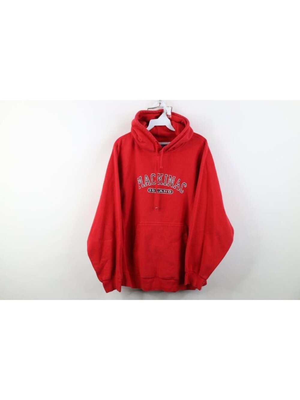 Vintage 90s Mens Medium Mackinac Island Reverse Weave Hoodie Sweatshirt Red
